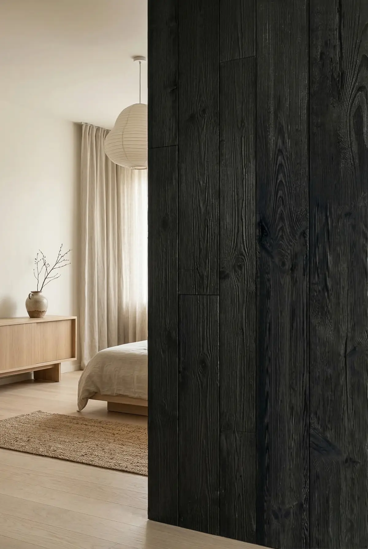 Black Old Wood Wandpaneele: Visualisierung im Interieur