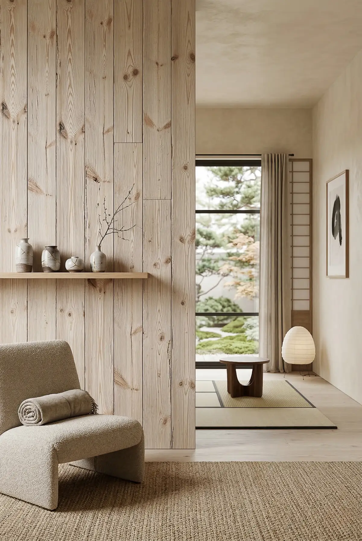 Natural White Wandpaneele: Visualisierung im Interieur