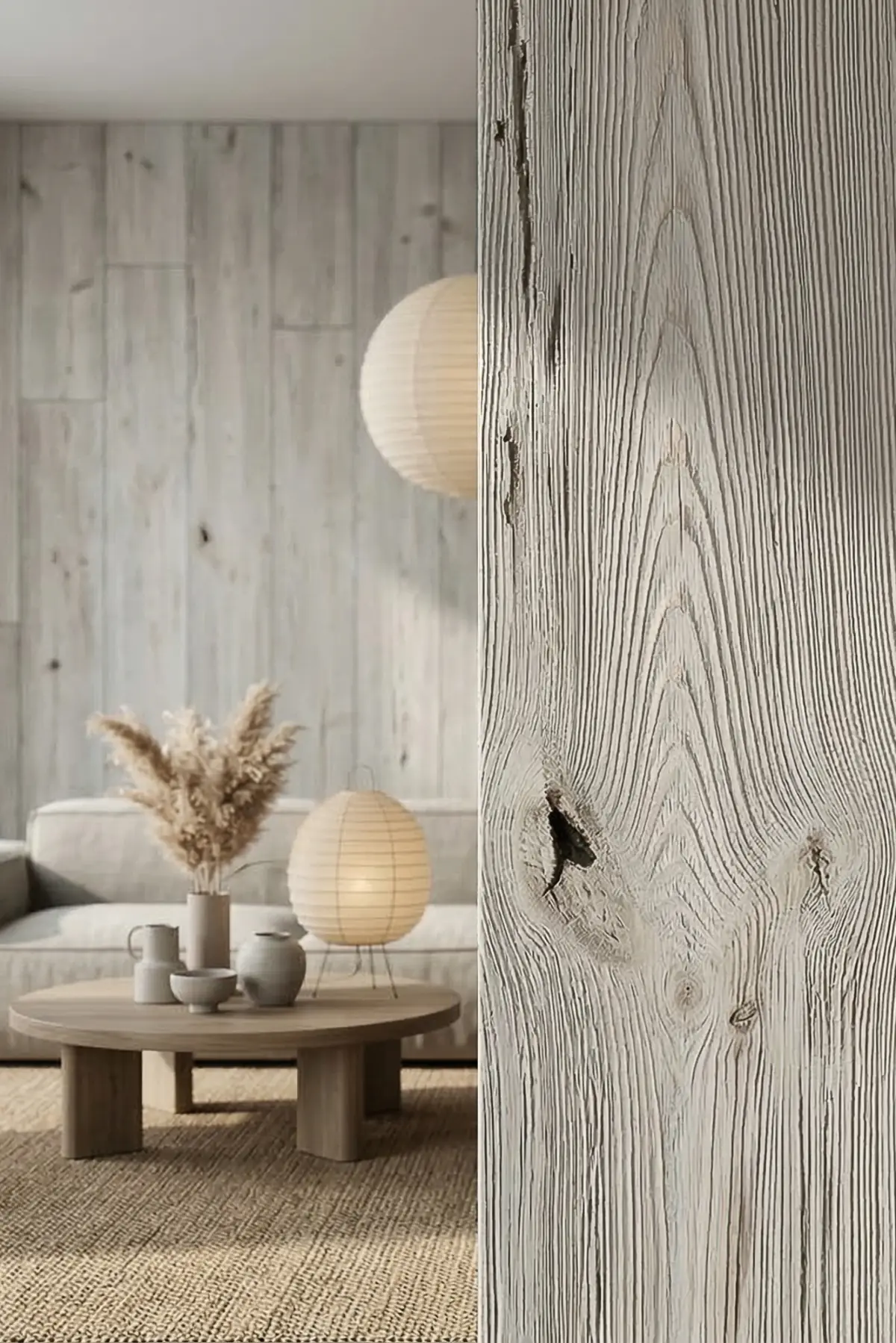 White Old Wood Wandpaneele: Visualisierung im Interieur