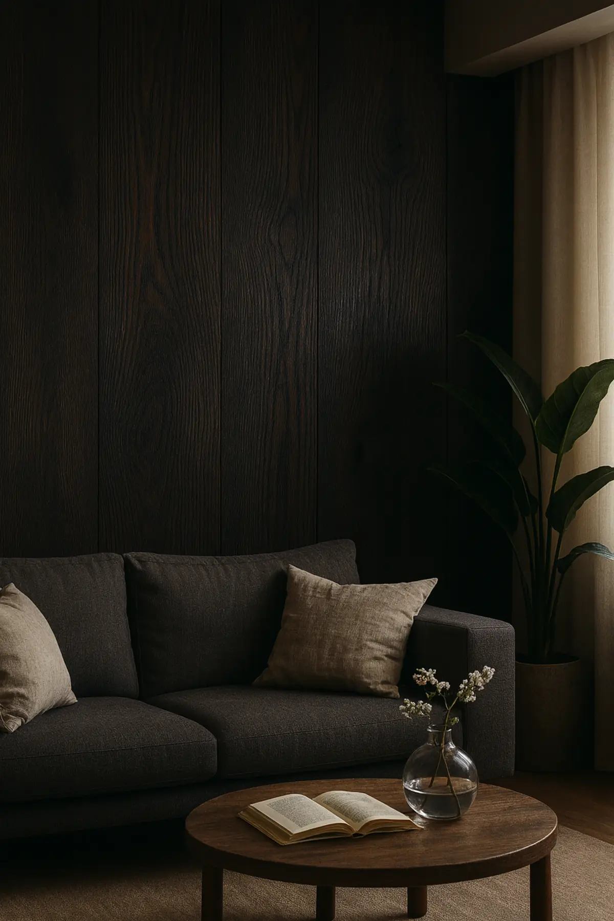 Chocolate Grey Wandpaneele: Visualisierung im Interieur